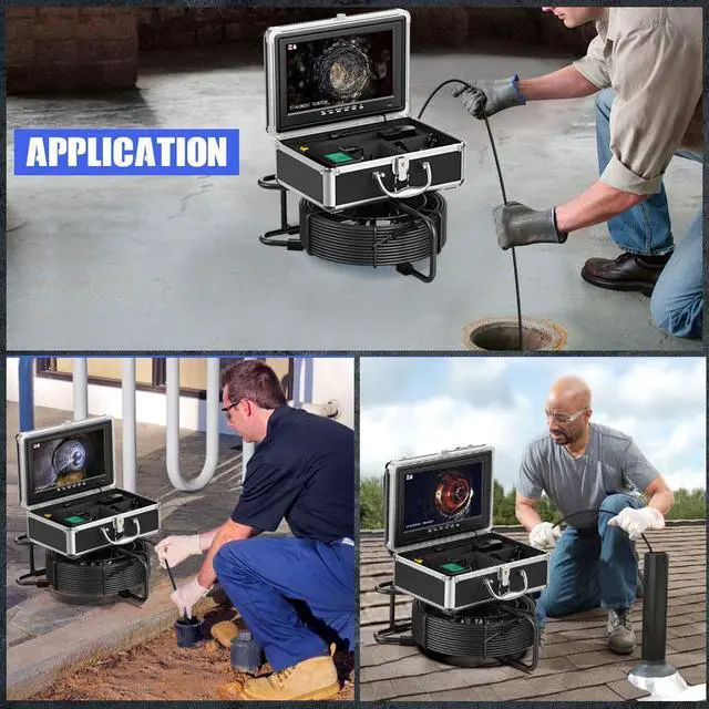 Alt view image 6 of 7 - VisiPower 10" AHD Screen Sewer Pipe Drain Inspection Pipeline  Endoscope DVR video recording, with 8 LED Lights for Plumber,  Inspection Equipment,Camera head dia 17MM Cable Length 20m/65ft Camera