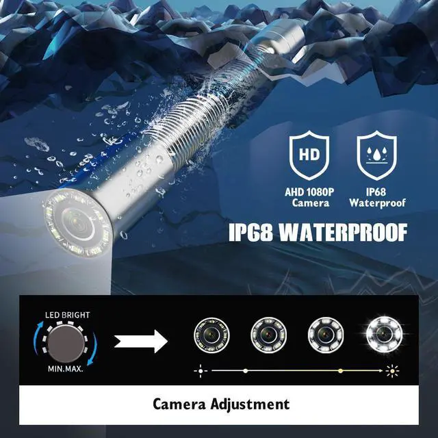Alt view image 3 of 7 - VisiPower 10" AHD Screen Sewer Pipe Drain Inspection Pipeline  Endoscope DVR video recording, with 8 LED Lights for Plumber,  Inspection Equipment,Camera head dia 17MM Cable Length 20m/65ft Camera