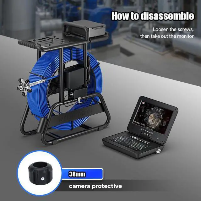 Alt view image 2 of 7 - VisiPower 10" Monitor Sewer Pipeline Inspection Camera, Video Recording / Meter Counter / Auto Self-Leveling / 5X Zoom 1080P 2MP Borescope, 512HZ Locator Receiver(Optional) Cable Length 50m/164ft