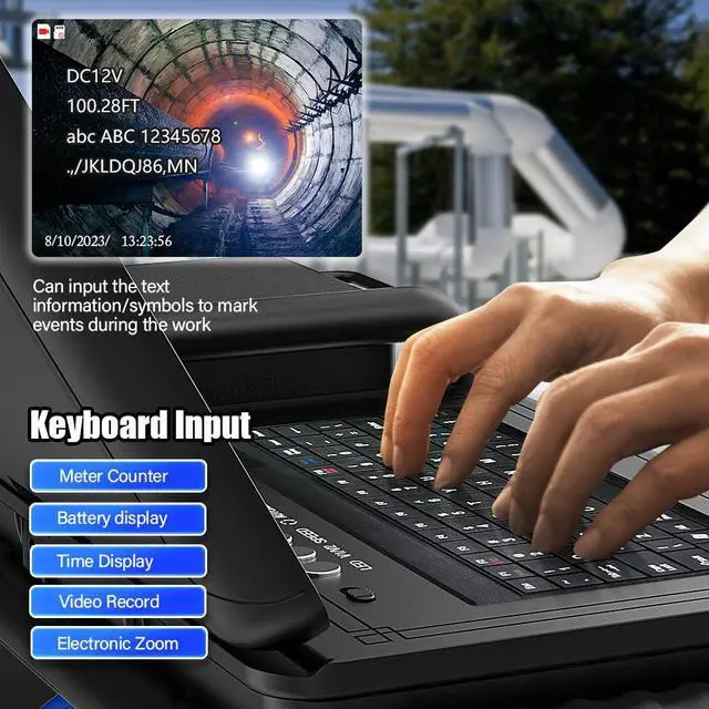 Alt view image 5 of 7 - VisiPower 10" Monitor Sewer Pipeline Inspection Camera, Video Recording / Meter Counter / Auto Self-Leveling / 5X Zoom 1080P 2MP Borescope, 512HZ Locator Receiver(Optional) Cable Length 50m/164ft