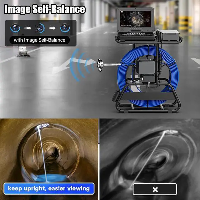 Alt view image 7 of 7 - VisiPower 10" Monitor Sewer Pipeline Inspection Camera, Video Recording / Meter Counter / Auto Self-Leveling / 5X Zoom 1080P 2MP Borescope, 512HZ Locator Receiver(Optional) Cable Length 50m/164ft