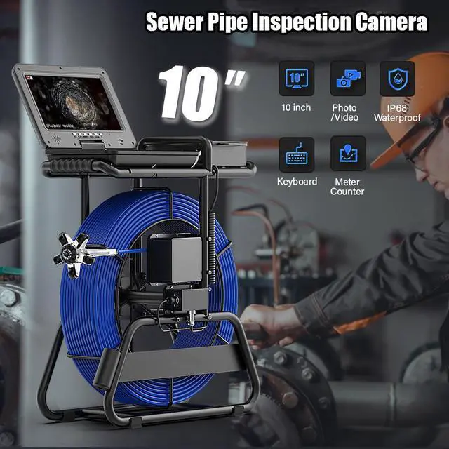 Alt view image 4 of 7 - VisiPower 10" Monitor Sewer Pipeline Inspection Camera, Video Recording / Meter Counter / Auto Self-Leveling / 5X Zoom 1080P 2MP Borescope, 512HZ Locator Receiver(Optional) Cable Length 50m/164ft