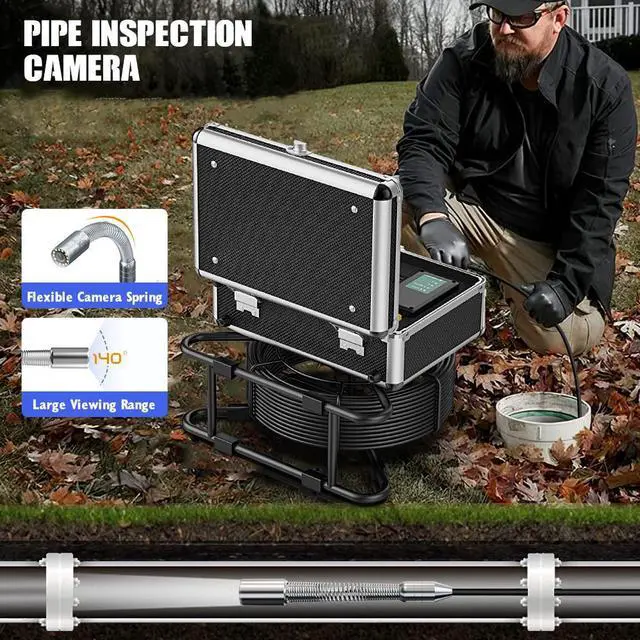 Alt view image 4 of 7 - VisiPower 10"AHD Sewer Pipe Drain Camera Pipeline Industrial Borescope DVR video recording, 12 LED Lights for Plumber Inspection Camera 512HZ Locator Receiver(Optional) , Cable Length 30m/98ft