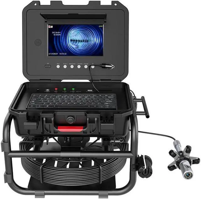 Alt view image 2 of 7 - VisiPower 9" Screen 360° Rotating Dual Lens Sewer Drain Pipe Endoscope Inspection Video Recording / Meter Counter / 5X Zoom 1080P 2MP Borescope Plumbing Cable Length 30m/98ft Camera Locator (Optional)