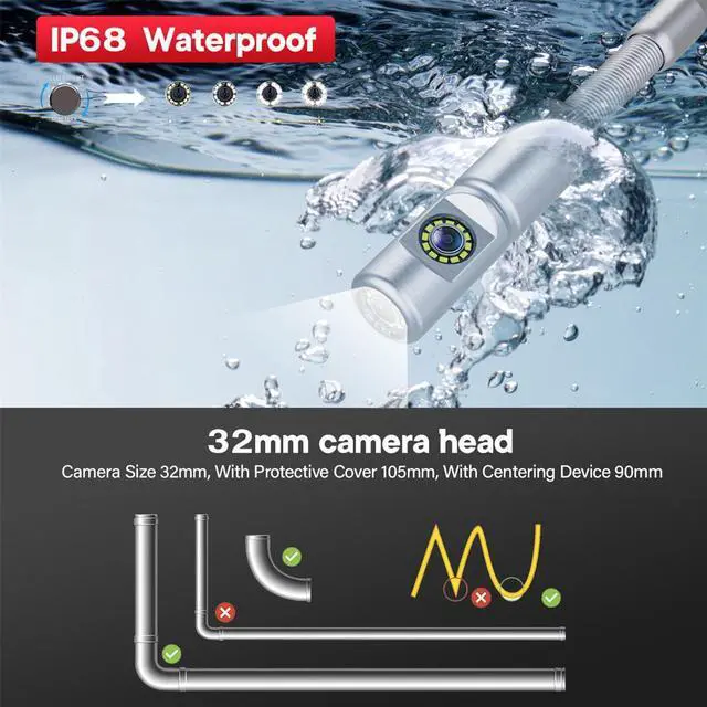 Alt view image 5 of 7 - VisiPower 9" Screen 360° Rotating Dual Lens Sewer Drain Pipe Endoscope Inspection Video Recording / Meter Counter / 5X Zoom 1080P 2MP Borescope Plumbing Cable Length 30m/98ft Camera Locator (Optional)