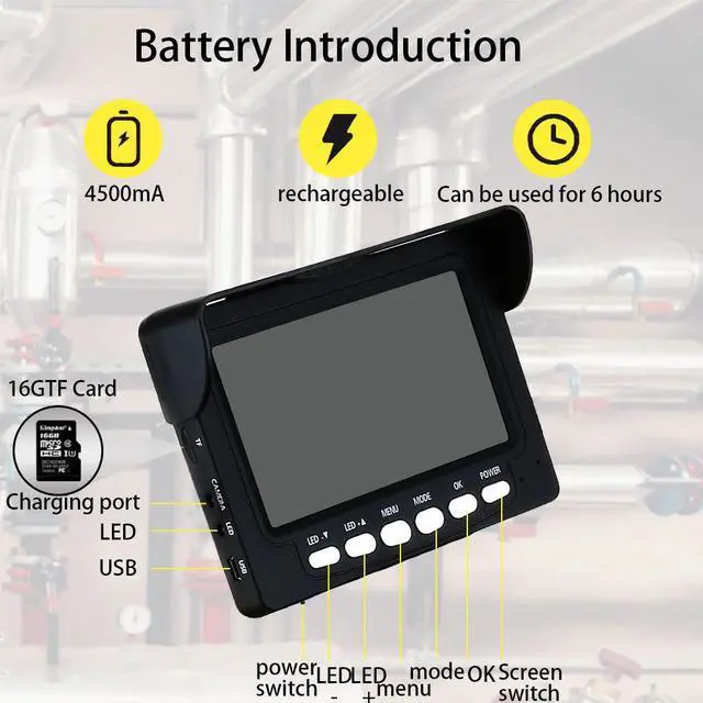 Alt view image 4 of 7 - VisiPower 4.3" Screen Sewer Pipe Drain Inspection Camera Pipeline Endoscope, DVR video recording with 8 LED Lights for Plumber, Inspection Equipment, Camera head dia 17MM Cable Length 20m/65ft