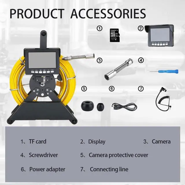 Alt view image 6 of 7 - VisiPower 4.3" Screen Sewer Pipe Drain Inspection Camera Pipeline Endoscope, DVR video recording with 8 LED Lights for Plumber, Inspection Equipment, Camera head dia 17MM Cable Length 20m/65ft