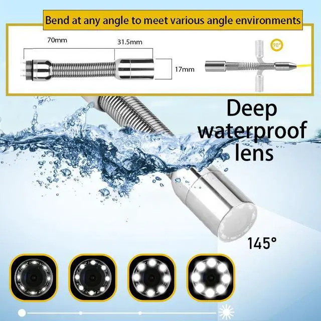 Alt view image 5 of 7 - VisiPower 4.3" Screen Sewer Pipe Drain Inspection Camera Pipeline Endoscope, DVR video recording with 8 LED Lights for Plumber, Inspection Equipment, Camera head dia 17MM Cable Length 20m/65ft
