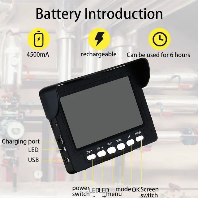 Alt view image 2 of 7 - VisiPower 4.3" Monitor Drain Inspection Camera Pipeline Industrial Endoscope, with 4500mah Battery with 12 LED Lights for Plumber, Inspection Equipment, Camera head dia 22MM Cable Length 20m/65ft