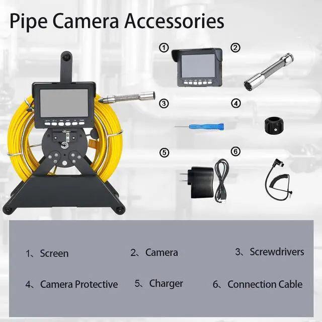 Alt view image 7 of 7 - VisiPower 4.3" Monitor Drain Inspection Camera Pipeline Industrial Endoscope, with 4500mah Battery with 12 LED Lights for Plumber, Inspection Equipment, Camera head dia 22MM Cable Length 20m/65ft