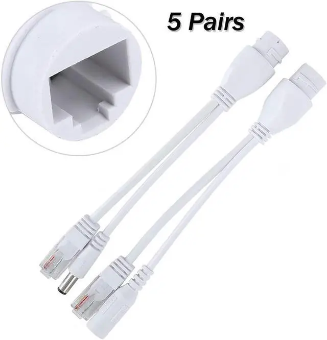 Main image of 5PCS PoE Injector POE Splitter Kit DC12V Adapter Cable Standard Network for Surveillance Camera CCTV IP Camera White