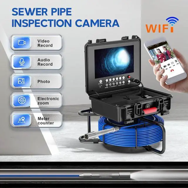 Alt view image 2 of 7 - VisiPower Sewer Pipe Drain Pipe  Inspection 2MP Wifi Camera 9" screen, Audio Video Recording, Meter Counter, 5X Image Enlarge, IP68 Camera head dia 23mm 12PCS LED LCable Length 20m/65ft