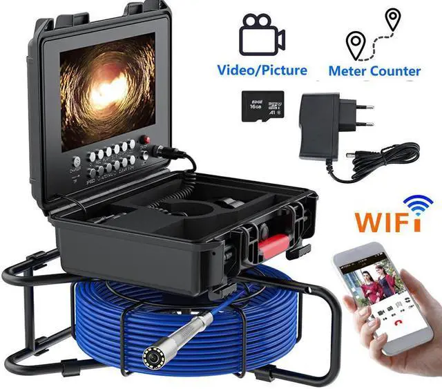 Main image of VisiPower Sewer Pipe Drain Pipe  Inspection 2MP Wifi Camera 9" screen, Audio Video Recording, Meter Counter, 5X Image Enlarge, IP68 Camera head dia 23mm 12PCS LED LCable Length 20m/65ft