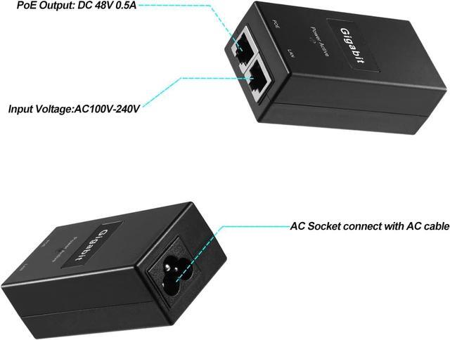 Alt view image 2 of 7 - Gigabit PoE Injector Adapter POE power supply adaptor switch, IEEE 802.3af/at PoE+ Passive, PoE 48V 0.5A Output Power, 10/100/1000Mbps Gigabit Speed, for IP Camera/AP/PTZ/Video Phone, Plug and Play