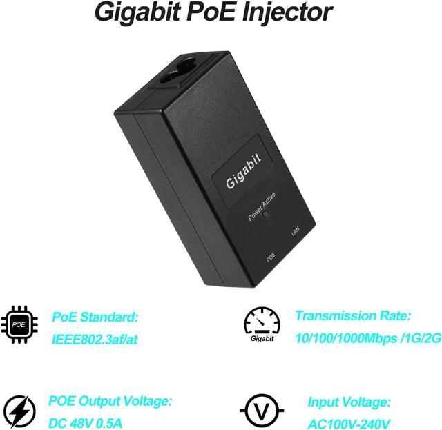 Alt view image 7 of 7 - Gigabit PoE Injector Adapter POE power supply adaptor switch, IEEE 802.3af/at PoE+ Passive, PoE 48V 0.5A Output Power, 10/100/1000Mbps Gigabit Speed, for IP Camera/AP/PTZ/Video Phone, Plug and Play