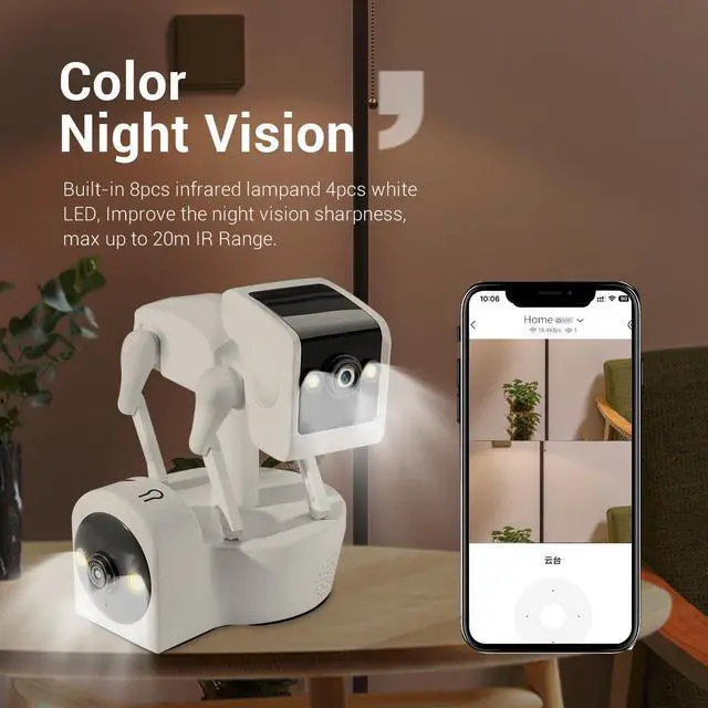 Alt view image 4 of 7 - 4MP Dual Lens one fixed one can move Robot Dog Binocular Wifi IP Smart Camera Pan 355° /Tilt 75° Phone APP Sound Alarm cloud storage two-way audio color night vision Mobile detection human recognition