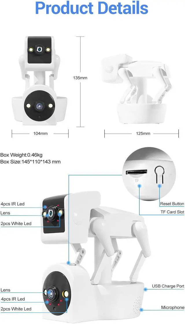 Alt view image 7 of 7 - 4MP Dual Lens one fixed one can move Robot Dog Binocular Wifi IP Smart Camera Pan 355° /Tilt 75° Phone APP Sound Alarm cloud storage two-way audio color night vision Mobile detection human recognition