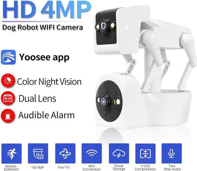 Alt view image 5 of 7 - 4MP Dual Lens one fixed one can move Robot Dog Binocular Wifi IP Smart Camera Pan 355° /Tilt 75° Phone APP Sound Alarm cloud storage two-way audio color night vision Mobile detection human recognition