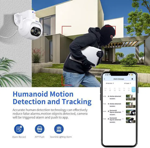 Alt view image 5 of 7 - 4MP WIFI Rotated Pan 355° / Tilt 90° Sound/Light Alarm Dual-light Full Color night vision 10X zoom IP Camera humanoid detection & tracking intelligent 2-way audio indoor Security Surveillance Camera
