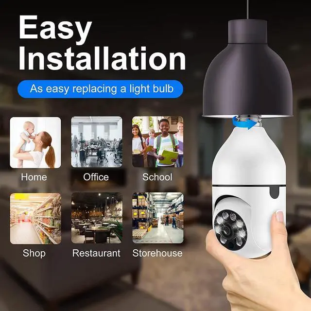 Alt view image 2 of 7 - 2MP Light Bulb Security Wireless 2.4GHz WiFi Camera Smart Home Surveillance Screw E27 Light Bulb Socket Spotlight Full Color Night Vision 2-Way Talk Motion Alarm 360° Lightbulb Indoor IP Cameras