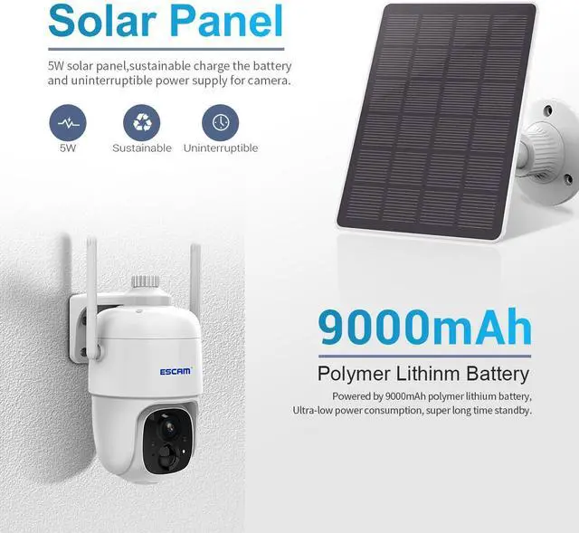 Alt view image 4 of 6 - 3MP WIFI 5W Solar Panel with 9000mAh Battery Smart Surveillance IP Camera Pan 355° Tilt 90° Motion Detection PIR Alarm Color Night Vision 2-Way Audio App Push Flashlight Audible Alarm Security Camera