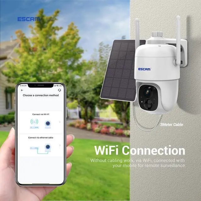 Alt view image 5 of 6 - 3MP WIFI 5W Solar Panel with 9000mAh Battery Smart Surveillance IP Camera Pan 355° Tilt 90° Motion Detection PIR Alarm Color Night Vision 2-Way Audio App Push Flashlight Audible Alarm Security Camera