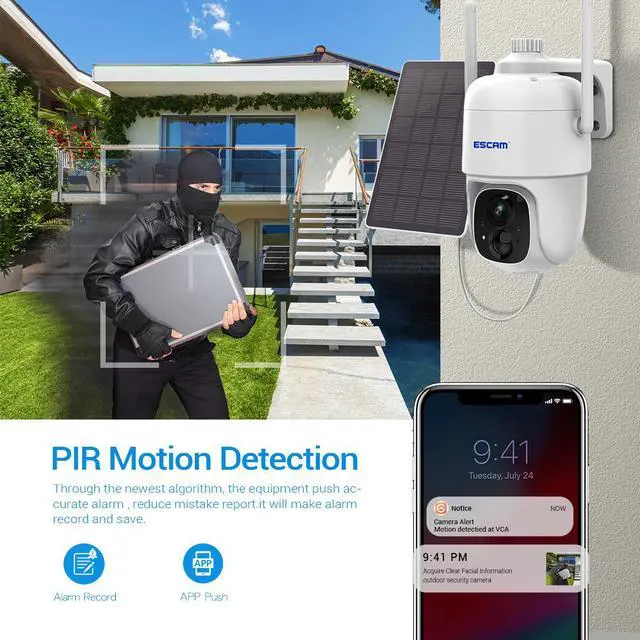 Alt view image 3 of 6 - 3MP WIFI 5W Solar Panel with 9000mAh Battery Smart Surveillance IP Camera Pan 355° Tilt 90° Motion Detection PIR Alarm Color Night Vision 2-Way Audio App Push Flashlight Audible Alarm Security Camera