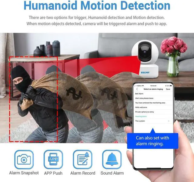 Alt view image 6 of 7 - 4MP WIFI HD PT Smart Home Indoor Surveillance IP Camera Pan 355° Tilt 90° Humanoid Motion Detection PIR Alarm Night Vision 2-Way Audio App Push Sound Alarm Security Camera