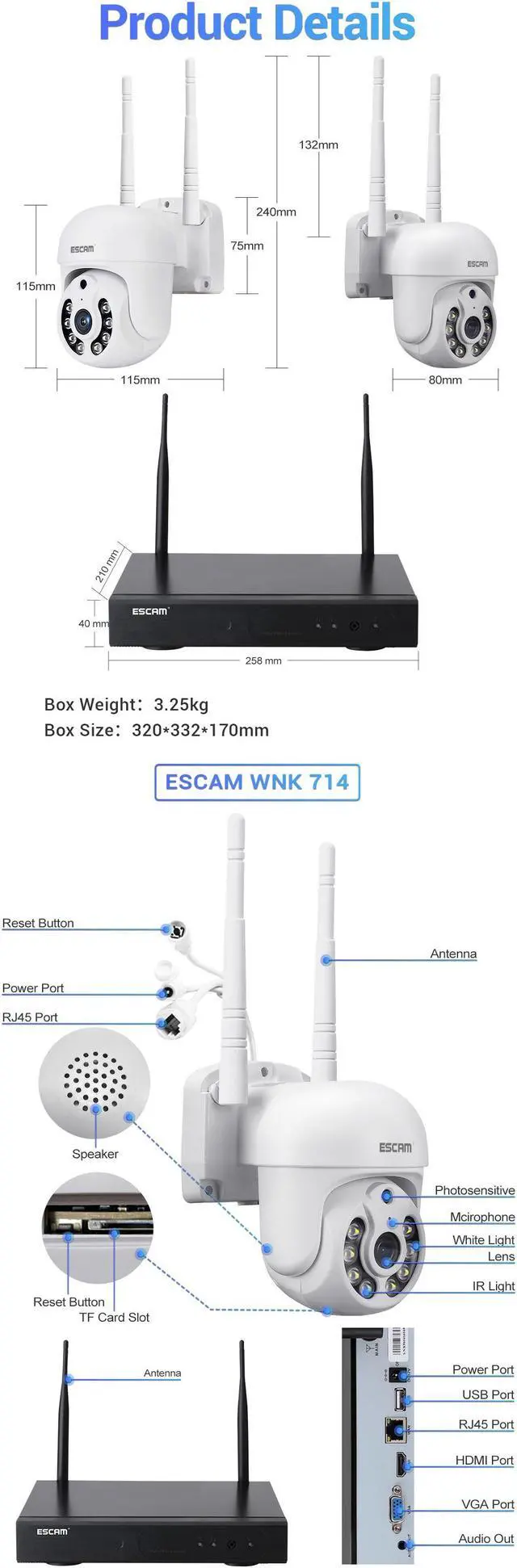 Alt view image 7 of 7 - WNK714 Wireless Security System Camera Monitoring kit,8CH NVR 1pcs + 4pcs 3MP Dome Indoor Camera, Dual Light Source, 2-Way Audio IR Motion Detection Alarm Push, Night Vision Remote Camera kit