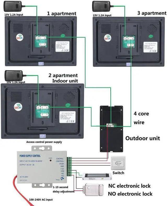 Alt view image 5 of 7 - 7" HD Screen Wired WiFi Door Phone System Doorbell Home Apartment Video Intercom System, Remote Phone Tuya APP Control unlocking, Video Recording, 2-Way Audio, Motion Detection, 1 doorbell + 3 monitor