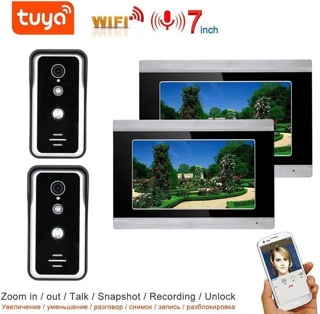 Main image of 7" HD Monitor Wired WiFi Door Phone System Doorbell Home Apartment Video Intercom System,Phone Tuya APP Remote Control Unlocking, Video Recording, 2-Way Audio, Motion Detection,2 doorbell + 2 monitor,