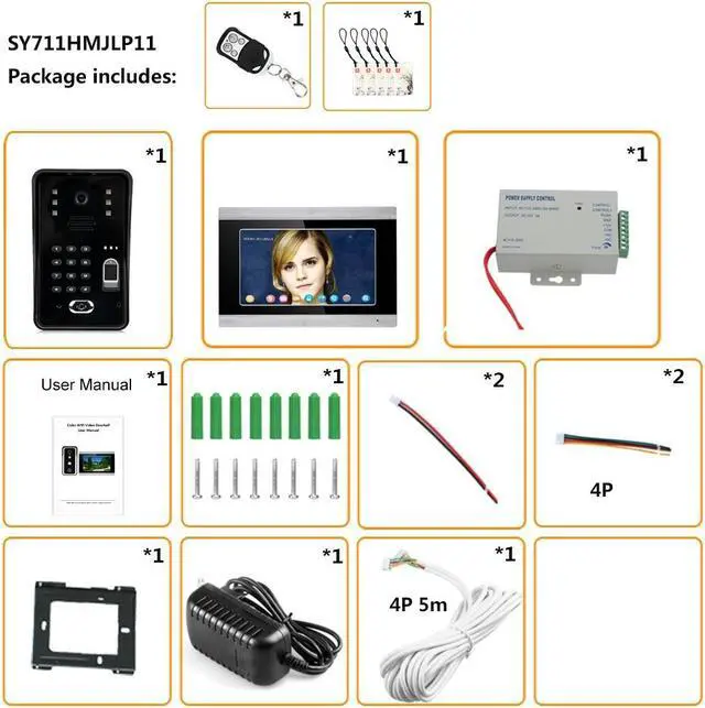 Alt view image 2 of 7 - 7" HD Monitor Wired WiFi Door RFID Fingerprint Doorbell Home Video Intercom System, Tuya APP Phone Remote Control Unlocking, Video Recording 2-Way Audio Motion Detection,1 doorbell + 2 monitor