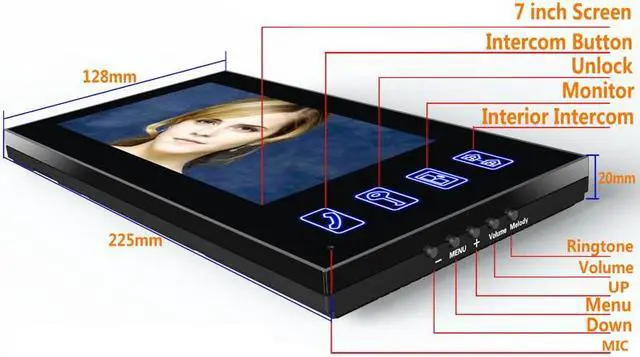 Alt view image 2 of 7 - 3 Units Apartment Doorbell, 7" LCD Monitor Wired Door RFID Multi-family Doorbell Home Apartment Video Intercom System, 2-Way Audio for Home Apartment, Monitor Control Unlocking, 1 doorbell + 3 monitor