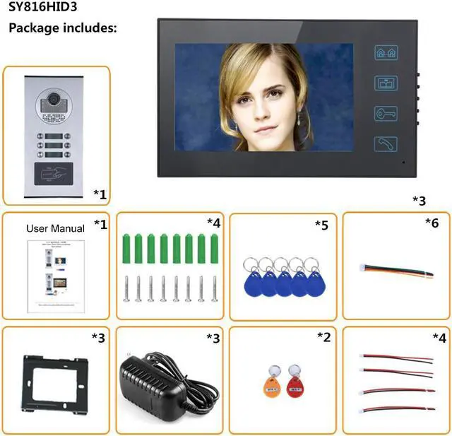 Alt view image 7 of 7 - 3 Units Apartment Doorbell, 7" LCD Monitor Wired Door RFID Multi-family Doorbell Home Apartment Video Intercom System, 2-Way Audio for Home Apartment, Monitor Control Unlocking, 1 doorbell + 4 monitor