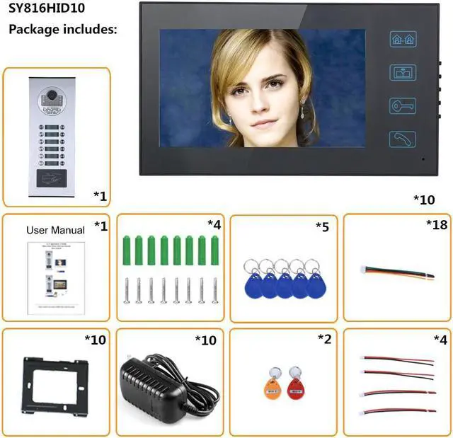 Alt view image 2 of 7 - 3 Units Apartment Doorbell, 7" LCD Monitor Wired Door RFID Multi-family Doorbell Home Apartment Video Intercom System, 2-Way Audio for Home Apartment, Monitor Control Unlocking,1 doorbell + 10 monitor