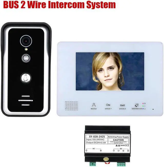 Main image of 7 Inch LCD display 2-Wire 2pin Wire Video Door Phone Intercom Home doorbell Systems with Power Supply Controller easy install Support Unlocking Night Vision for home Doorbell, 1 doorbell + 1 monitor