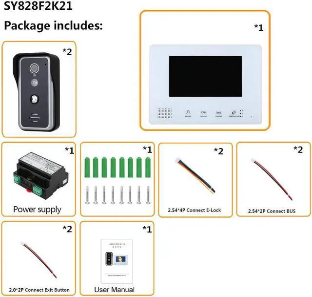 Alt view image 4 of 7 - 7 Inch LCD display 2-Wire 2pin Wire Video Door Phone Intercom Home doorbell Systems with Power Supply Controller easy install Support Unlocking Night Vision for home Doorbell,2 doorbell + 3 monitor