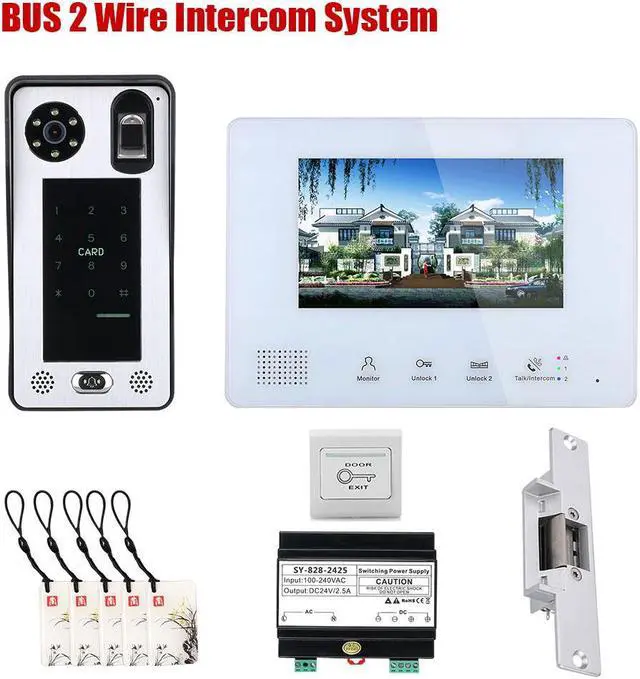 Main image of 7 Inch LCD display 2-Wire 2pin Wire Video Door Phone doorbell Home Intercom Systems, Power Supply Controller + NO Door Lock + EXIT Switch, fingerprint/IC cards/password unlock, 1 doorbell + 1 monitor
