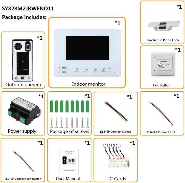 Alt view image 2 of 7 - 7 Inch LCD display 2-Wire 2pin Wire Video Door Phone doorbell Home Intercom Systems, Power Supply Controller + NO Door Lock + EXIT Switch, fingerprint/IC cards/password unlock, 1 doorbell + 1 monitor