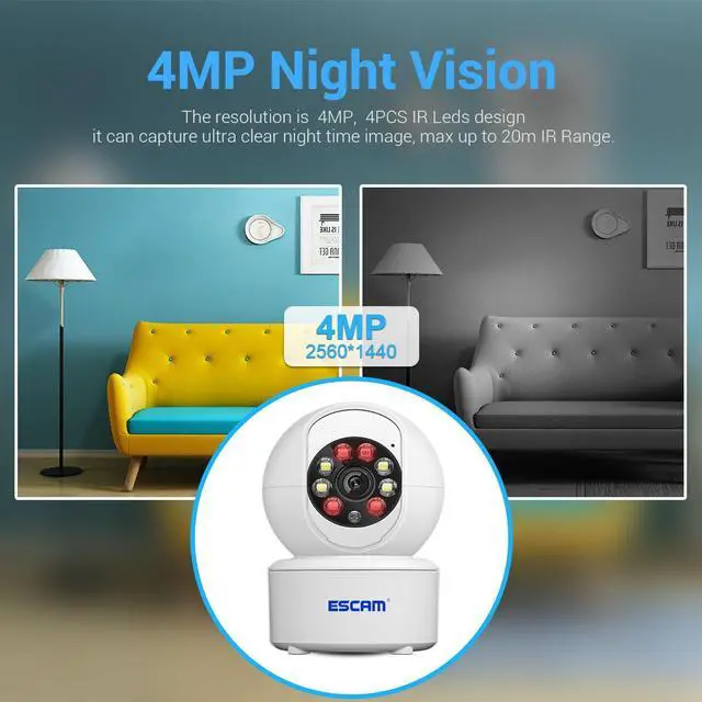 Alt view image 4 of 7 - 4MP WIFI HD PT Smart Home Indoor Surveillance IP Camera Pan 355° Tilt 90° Humanoid Motion Detection PIR Alarm Night Vision 2-Way Audio App Push Sound Alarm Security Camera