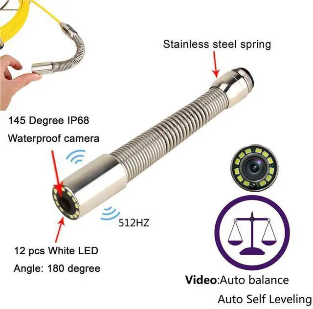 Alt view image 14 of 14 - 7" Monitor  DVR  Sewer Pipe Inspection Video Camera with Auto Self Leveling 512HZ  Pipe Locator  22MM IP68 HD 1000TVL Camera 12PCS LED Lights Cable Length 30M