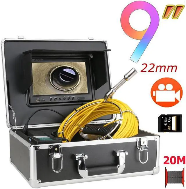 Main image of visiPower Sewer Drain Pipe Pipeline Inspection Endoscope Camera + 9" Screen + Video Recording, for home Blocked draining plumbing Industrial Endoscope Waterproof IP68, Cable length 20m/65ft