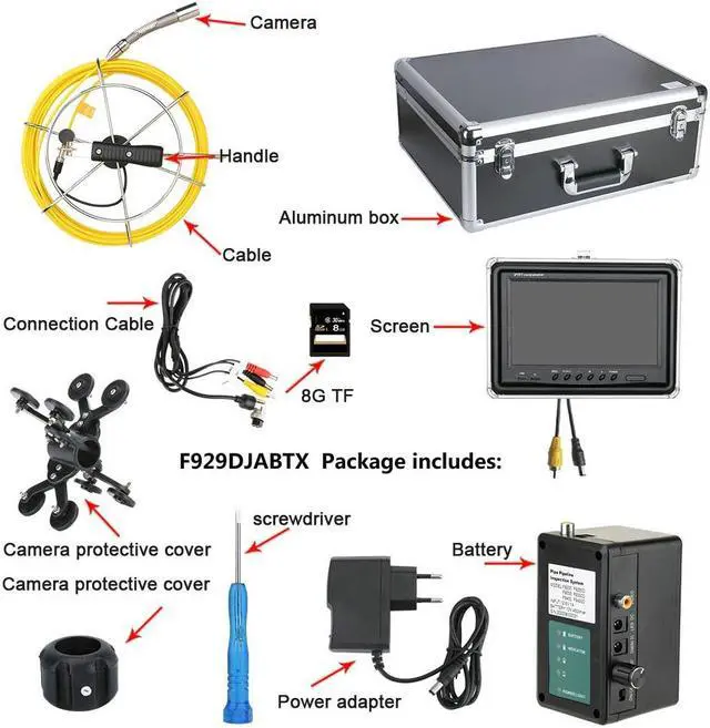 Alt view image 2 of 7 - visiPower Sewer Drain Pipe Pipeline Inspection Endoscope Camera 9" Screen Video Recording Meter Counter Auto Balance for home Blocked draining plumbing Industrial Endoscope, Cable length 20m/65ft