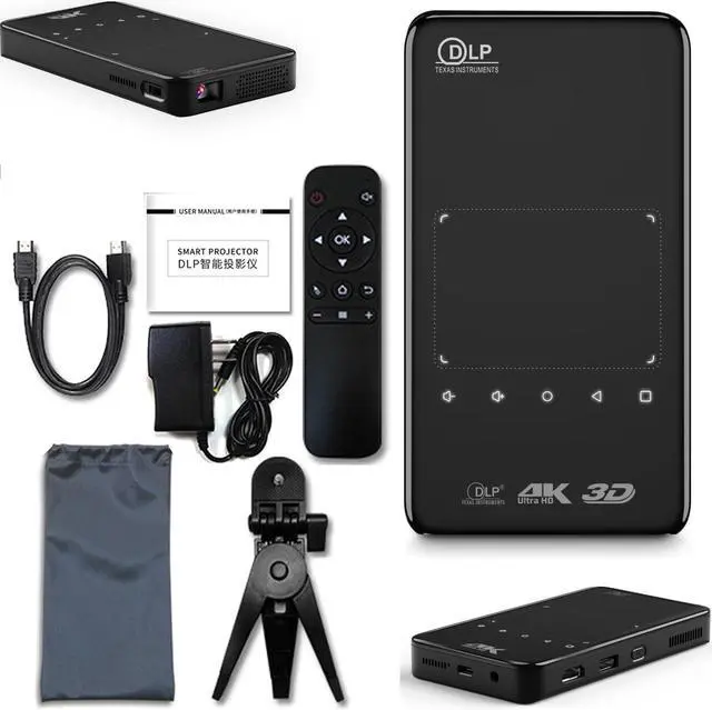 Alt view image 9 of 14 - Mini Portable Pocket Smart DLP Projector, Android 9.0 System with WIFI and Bluetooth, 3D Movie Projector with Tripod & Bag, Support 4K 1080P HDMI WiFi 2.4G/5G USB LED Home Theater RAM 2G ROM 32GB