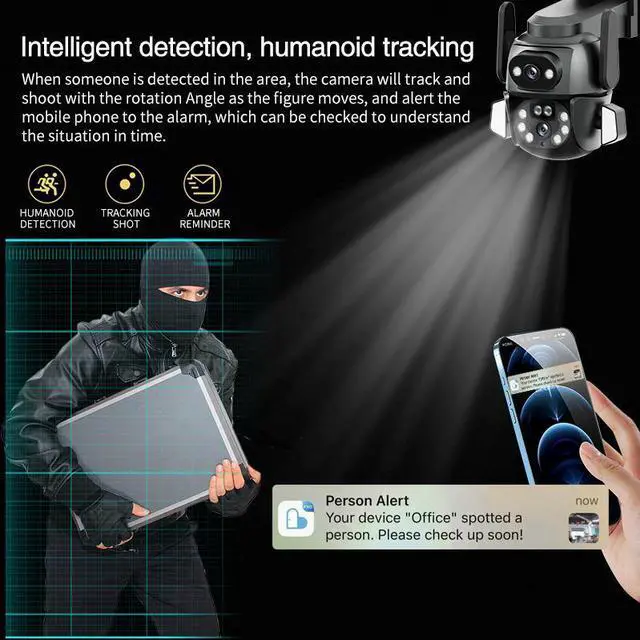 Alt view image 6 of 7 - VisiPower WiFi Dual-Lens 2+2MP IP PT Camera Smart Security Full Color HD 360° View Camera for Home Security Linkage Camera  24/7 Recording, Motion Detection Spotlights Color Night Vision Waterproof