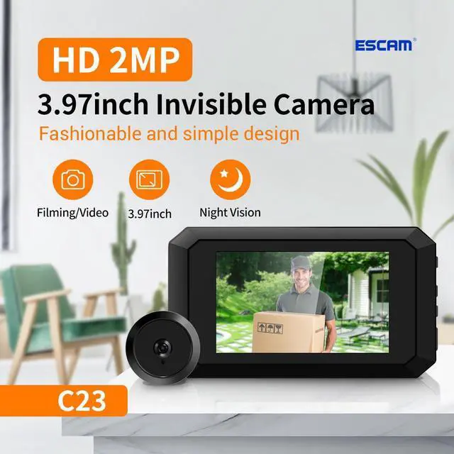 Main image of VisiPower 2MP 3.97" HD Screen Smart Peephole Door Viewer Video Doorbell intercom built-in 1400mah lithium rechargeable Battery support 12 different language infrared night vision wide view angle 125°