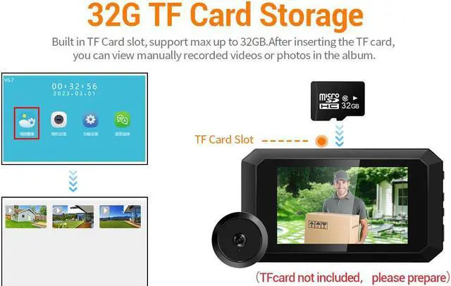 Alt view image 6 of 7 - VisiPower 2MP 3.97" HD Screen Smart Peephole Door Viewer Video Doorbell intercom built-in 1400mah lithium rechargeable Battery support 12 different language infrared night vision wide view angle 125°