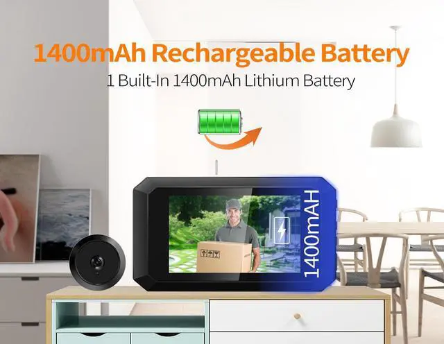 Alt view image 5 of 7 - VisiPower 2MP 3.97" HD Screen Smart Peephole Door Viewer Video Doorbell intercom built-in 1400mah lithium rechargeable Battery support 12 different language infrared night vision wide view angle 125°