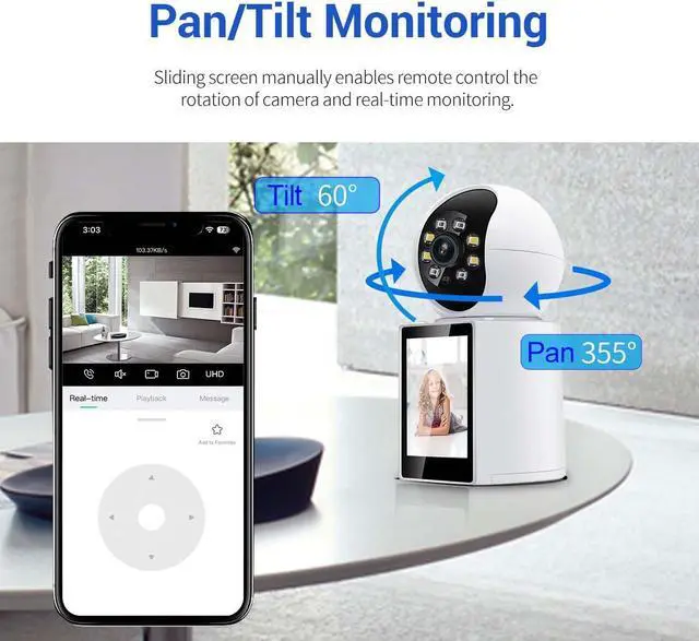 Alt view image 6 of 7 - VisiPower One click video call with 2.8" Screen 3MP indoor Visual smart WiFi camera humanoid detection audible alarm color night version Pan 355° Tilt 60° camera  Video Call 2-Way Audio indoor Camera