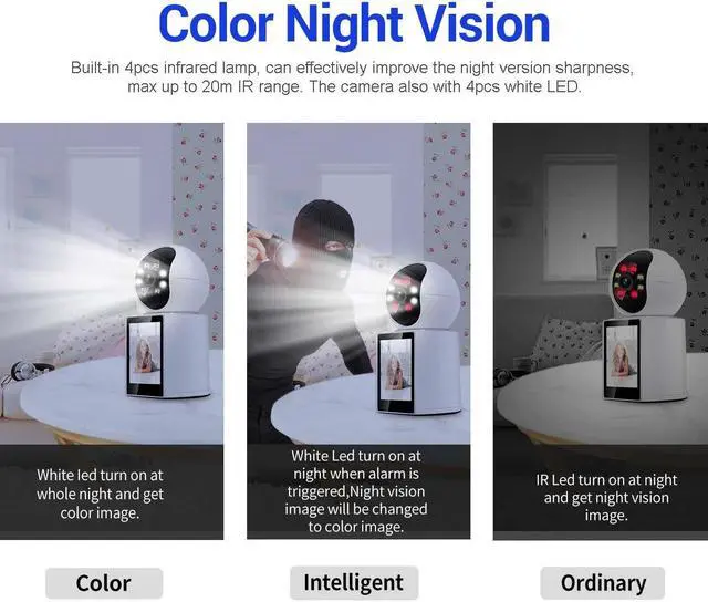 Alt view image 5 of 7 - VisiPower One click video call with 2.8" Screen 3MP indoor Visual smart WiFi camera humanoid detection audible alarm color night version Pan 355° Tilt 60° camera  Video Call 2-Way Audio indoor Camera
